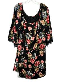 Vibe Sportswear Black Floral Lace Trim Off-The-Shoulder Mini Dress Plus Size 3X