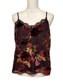a.n.a NWT Dark Brown Cami Camisole Blouse Top Flocked Floral Print Lace Trim New