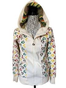 Harajuku Lovers Rasta Signature Heart Logo Full Zip Hoodie Cream Multi Size S