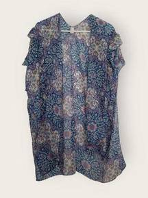 Est 1946  Floral Kimono Shirt Women One size Blue Short sleeve Sheer Coverup