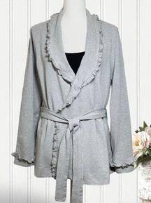 Lane Bryant Venezia Gray French Knit Ruffle Cardigan Jacket Wrap Sweater Sz 22/2