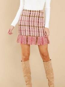 NWT Red Dress Aura Just Classy Pink Tweed Fringe Old Money Skirt Size M