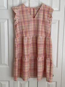 Loft Gingham Print V Neck Flutter Sleeve Mini Dress Pink Size M NWT