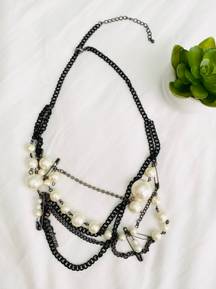 Pearls On A Black Chain Necklace 