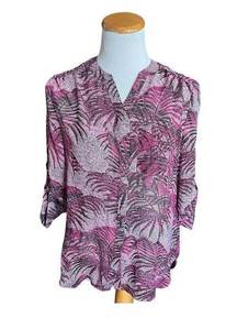 NWT Womens Covington Essentials Printed Utility Button Down Palm Print Top - Sz