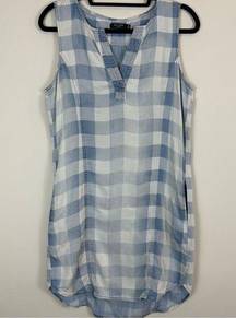 Max Jeans | Blue Chambray Denim Checkered Sleeveless Shift Dress Size Small