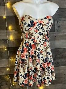 WOMENS STRAPLESS FLORAL MINI DRESS