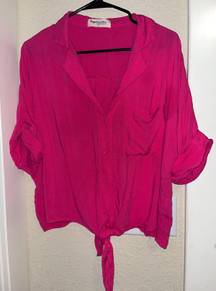 Woman’s Cropped Button Up Hot Pink Shirt