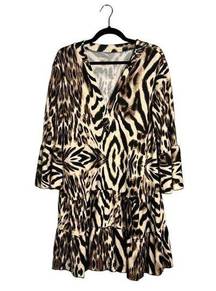 V-Neck Animal Print Mini Dress Bell Sleeve Tiered Flowy Relaxed Casual XL