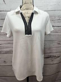 Croft & Barrow  large white polo with black lace around neckline - 2776