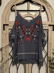 Embroidered Boho Cold-Shoulder Top (NWT)