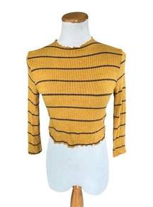 Womens Mezzanine Retro Scalloped Y2K Striped Scalloped Hem Crop Top - Sz M