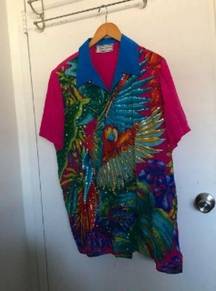 Vtg 80s Diane Gilman Parrot Buttoned Shirt