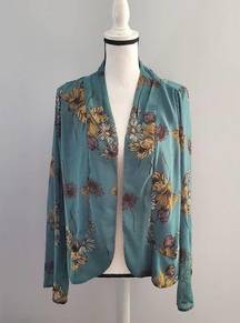 Love 21 Green Sheer Floral Open Lightweight Jacket M