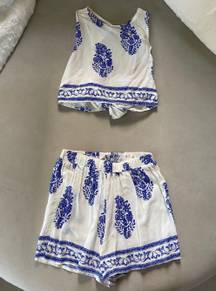  Blue Boho Two Piece Short Set