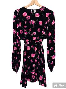 Forever 21 Black Pink Floral L/S Dress Size Medium