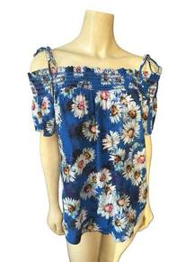 NWOT Fifteen Twenty Blue Floral Off Shoulder Summer Boho Top XS S MD