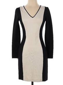 Long Sleeve Stretchy Bodycon Sheath Mini Dress Cream Tan Black Beige Sz2