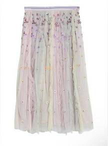 Needle & Thread Purple Woman Rainbow Embellished Ruffled Tulle Midi Skirt Lilac