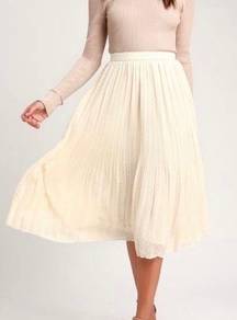 LuLus Ivory Pleated Swiss Dot Midi Skirt Balletcore