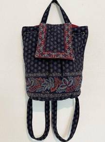 Vera Bradley  100% Cotton Drawstring Backpack Purse Bag Pocket Travel Blue Red