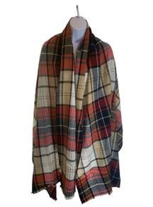 Shawl Wrap Rectangle Scarf Plaid Red Tan Black One Size Preowned