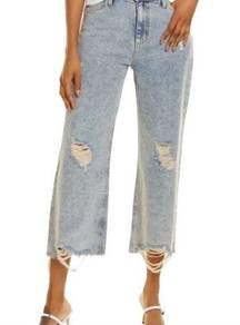 Avec Les Filles Size 26 High Rise Distressed Raw Hem Wide Leg Acid Wash Jeans