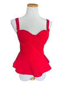 NWT Womens Love x Design Red Chic Sleeveless Peplum Top - Sz S