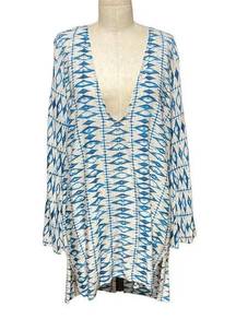 8 Days a Week by Frankie's Bikinis Blue Ikat Tunic Top Cover-Up Size Medium