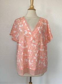 Pastel Pink & White Floral Short Sleeve V-Neck Blouse