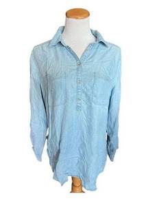 Womens Soho Jeans Light Blue Chambray Denim Jean Button Down Casual Shirt - Sz L