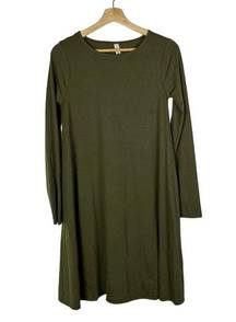 Zenana Premium Zenana Olive Green Long Sleeve Knee Length Swing T-Shirt Dress S