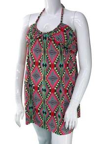 Tbags Los Angeles Womens Size M Mini Halter Dress Aztec Print Poly Stretch