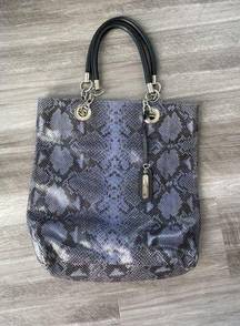 Cynthia Rowley Blue Purple Snakeskin Print Shopper Tote Purse Large Purse