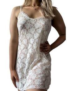 Ivory vintage floral lace slip dress lingerie nightgown cottagecore coquette XL 