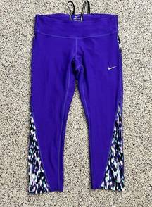 Nike  Womens Capri Leggings Purple Dri Fit Running Drawstring Sz Medium