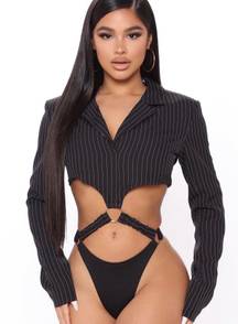 Fashion Nova Blazer Bodysuit Pinstripe