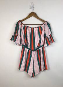 Stripe Off The Shoulder Romper Size Medium