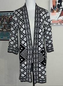 Cloud Chaser Black & White geometric Cardigan Sweater, size Medium