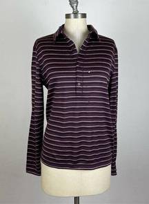 Theory Stripe Long Sleeve Wool Polo Small