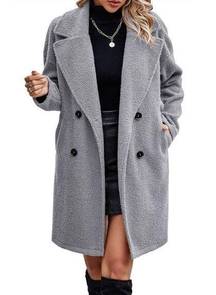 NEW Long Sherpa Coat Trench Winter Fleece Button Pockets L