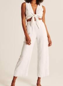 linen blend white cropped trousers