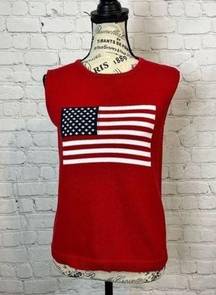 Vintage Crystal Kobe American Flag USA Sleeveless Sweater Top size large