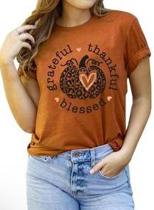 None Greatful thankful blessed graphic fall tee shirt