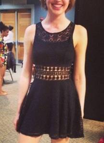 Black Lace Midriff Accent Dress