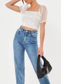 Missguided White Polka Dot Crop Top with Puff Sleeves