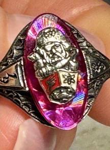 Vintage 1983 Class Ring Siladium Track Field Biology Chemistry Pirate Pink Stone