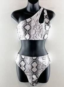 Boutique One Shoulder Snake Print Bikini White Black Two Piece Swimsuit Large