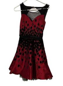 HARLEY QUINN Dress XS Red Black Velvet Gotham Nights Costume NWT