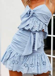 Selfie Leslie crop top and mini skirt blue eyelet SET!  Med. Sold Out online